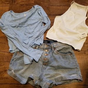 Sold as a set, 2 tops and jean shorts